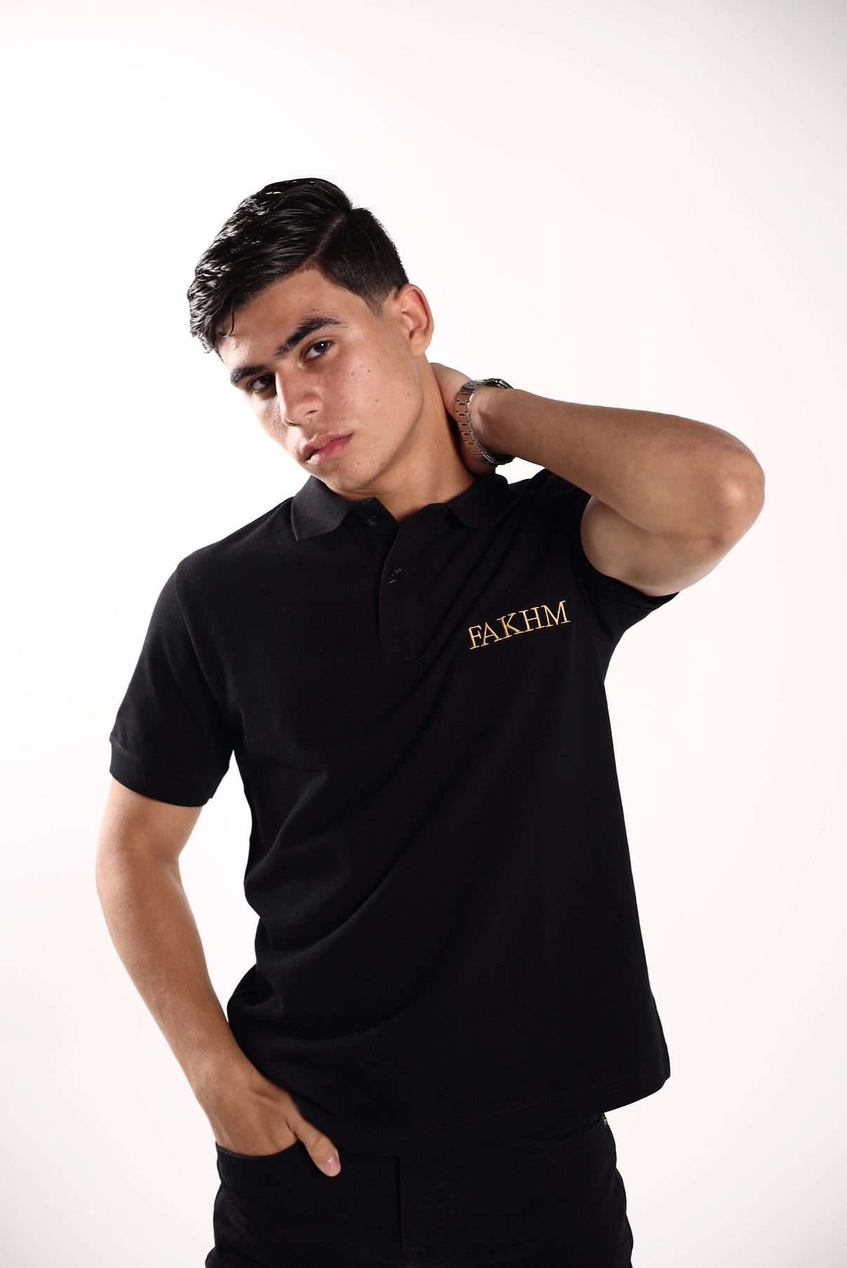 FAKHM Prestige Polo – Black / Gold Embroidery