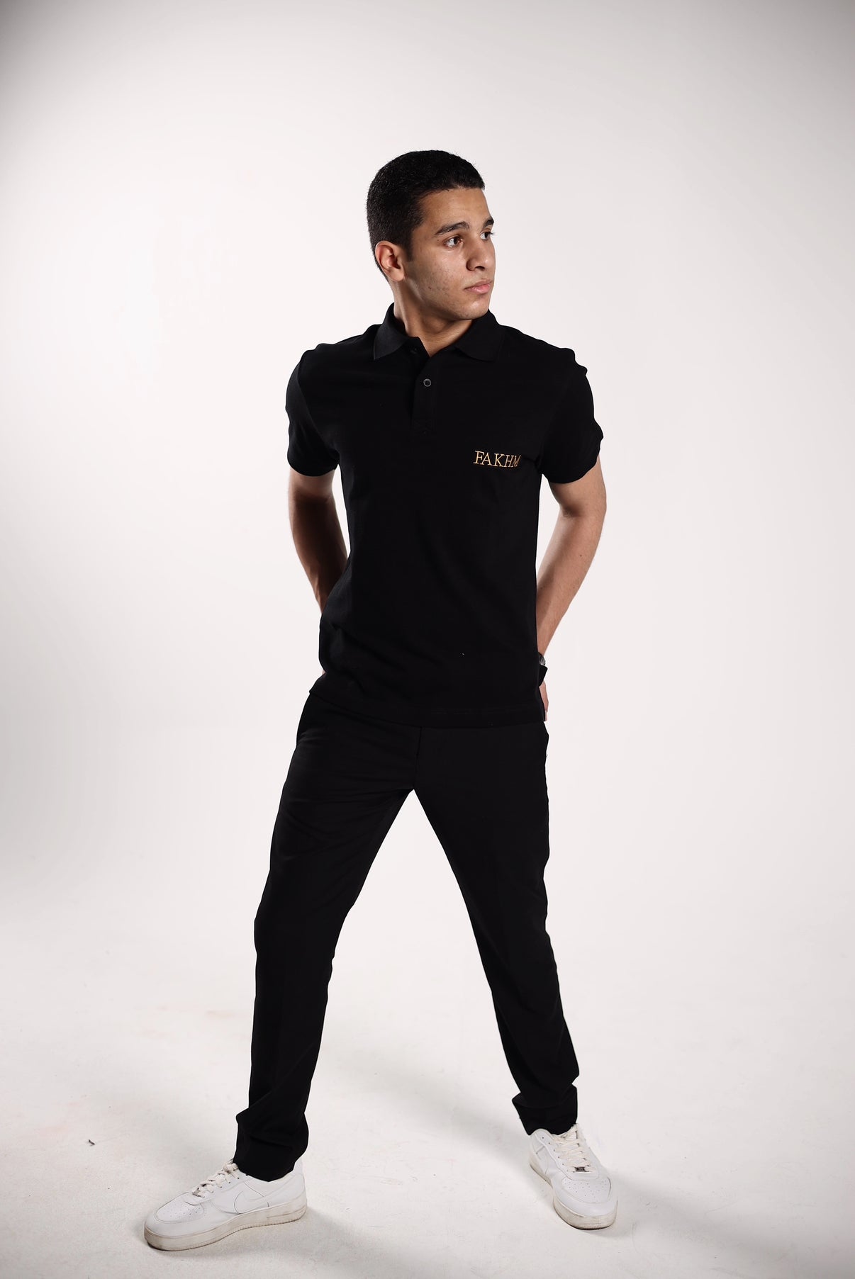 FAKHM Prestige Polo – Black / Gold Embroidery