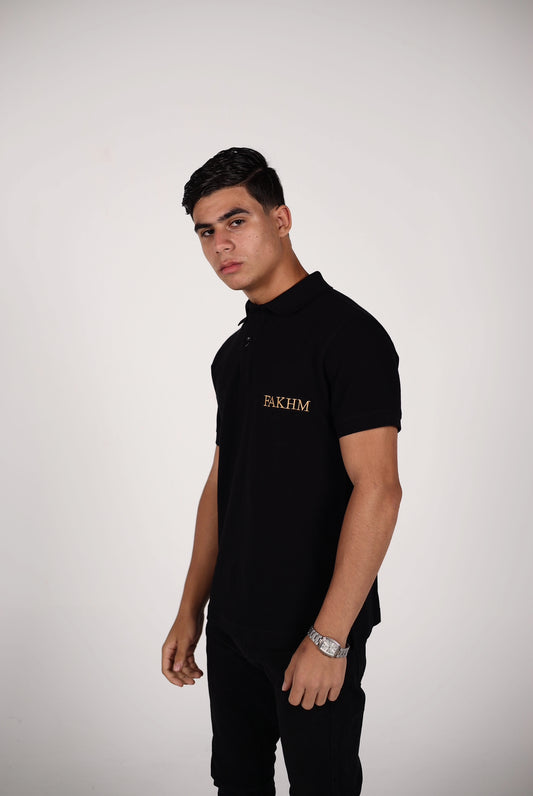 FAKHM Prestige Polo – Black / Gold Embroidery
