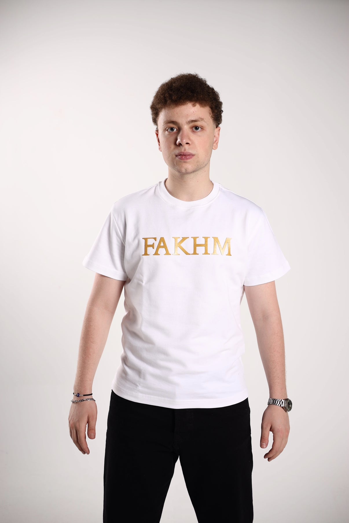 White Signature T-Shirt – Gold Print